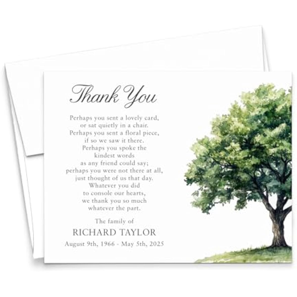 Modern Pink Paper Funeral Thank You Notes with Message Inside, FLAT Sympathy Acknowledgement Cards & Envelopes, Bereavement Personalized Thank You Notecards, Your Choice of Quantity and Color