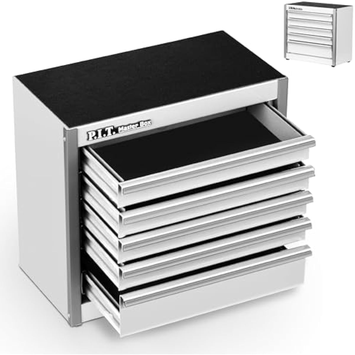 P.I.T. Mini White Tool Box, Portable 5-Drawer Micro Roll Cab Steel Stackable Tool Box with Liner, White Small Tool Case for Tools Storage and Organizers, Home DIY