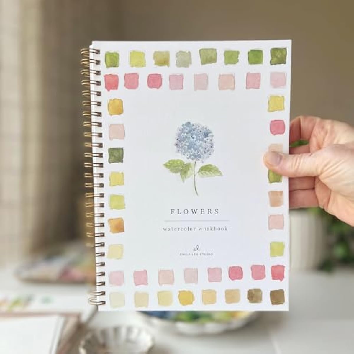 Flowers Watercolor Workbook by Emily Lex Studio, 12 Beginner Friendly Sketched Illustrations, Lay Flat Spiral Pages, 6.5 x 9 inch, 120lb Watercolor Paper