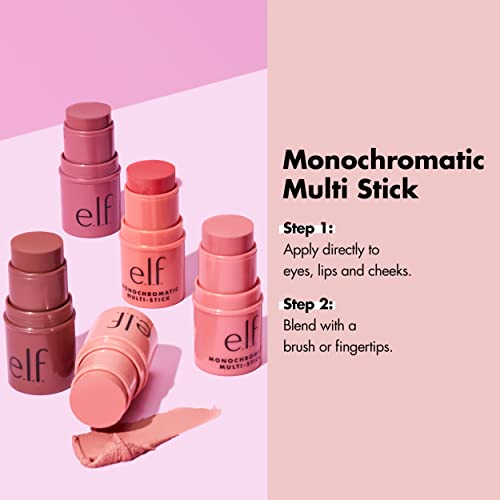 e.l.f. Monochromatic Multi Stick, Travel-Sized Luxuriously Creamy & Blendable Color, For Eyes, Lips & Cheeks, Vegan & Cruelty-Free, Dazzling Peony, 0.17 Oz