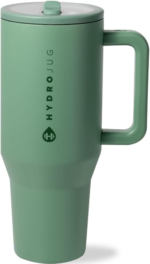 HydroJug Traveler - 32 oz Water Bottle with Handle & Flip Straw - Fits in Cup Holder, Leak Resistant Tumbler-Reusable Insulated Stainless Steel & Rubber Base - Gifts for Women & Men, Pink Sand