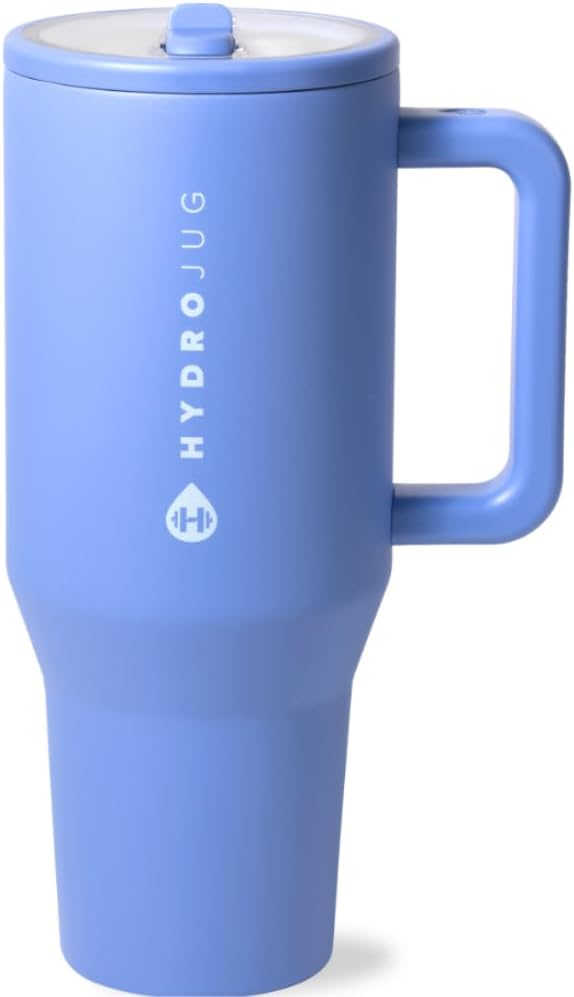 HydroJug Traveler - 32 oz Water Bottle with Handle & Flip Straw - Fits in Cup Holder, Leak Resistant Tumbler-Reusable Insulated Stainless Steel & Rubber Base - Gifts for Women & Men, Pink Sand