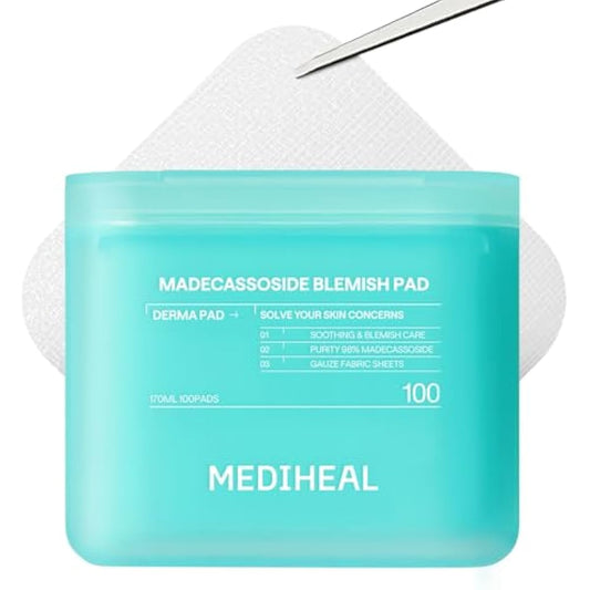 MEDIHEAL Toner Pads 100 Count - Madecassoside Blemish Care Toner Pad with Centella Asiatica - Improves Uneven Skin Tone & Deep Hydration - Vegan Hypoallergenic Face Gauze, Korean Skin Care