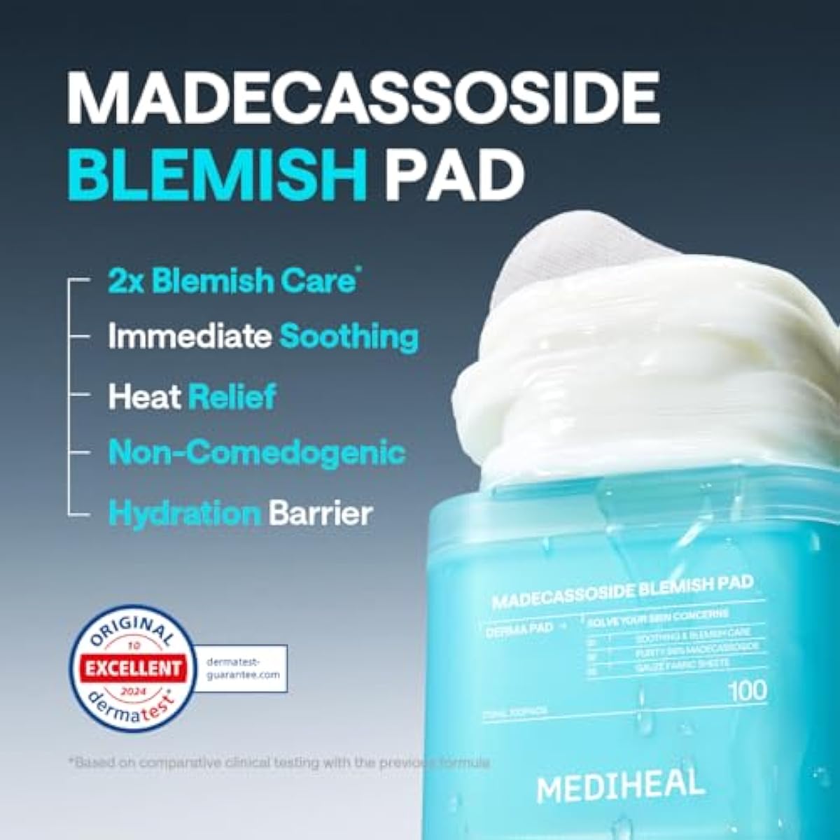 MEDIHEAL Toner Pads 100 Count - Madecassoside Blemish Care Toner Pad with Centella Asiatica - Improves Uneven Skin Tone & Deep Hydration - Vegan Hypoallergenic Face Gauze, Korean Skin Care
