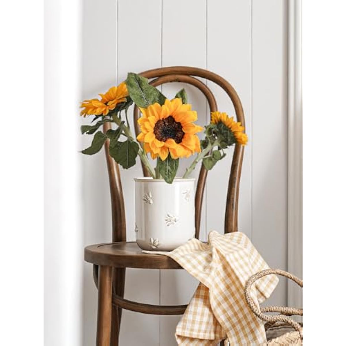 LE TAUCI Utensil Holder for Kitchen Counter - 6.9"+5.3" Ceramic Kitchen Utensil Holder Set of 2, Large Cooking Utensil Crock & Organizer for Spatula, Spoon - Embossed Kitchen Decor, White,Bee