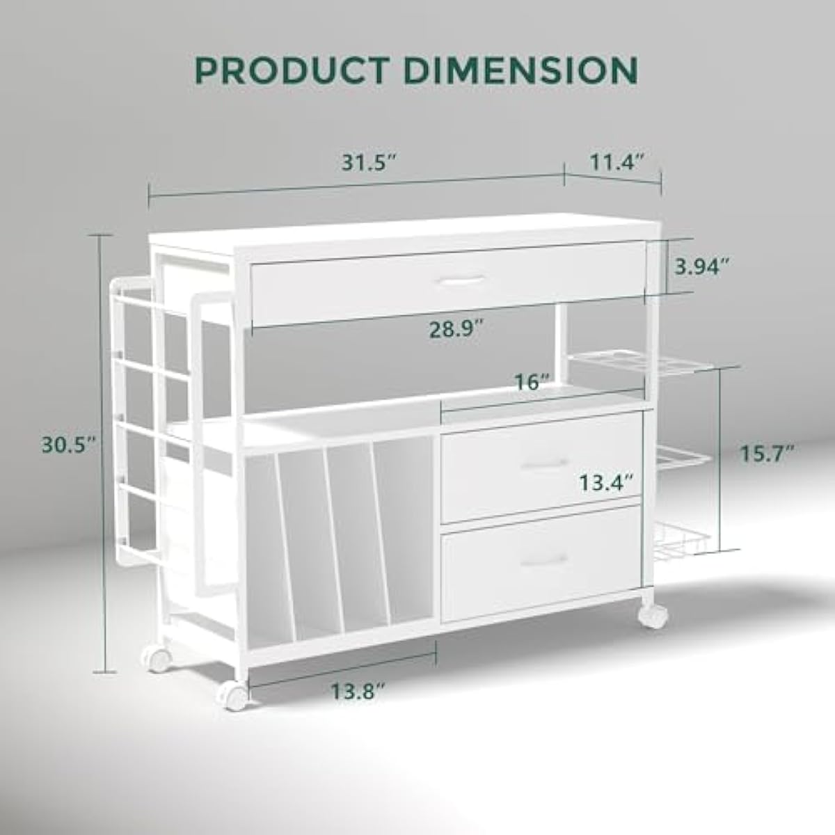 Wrapping Paper Storage & Organizer, Craft Cart with Ribbon & Gift Bag Storage, Wrapping Paper Organizer Holder(3 Wooden Drawers-White)