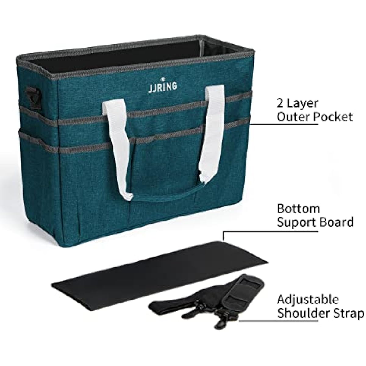 JJRING Craft Organizer Tote Bag, Large Art Storage Caddy with Multiple Pockets, Bluish Green Sewing Bag for Art, Craft, Scrapbooking, School, Medical, and Office Supplies Storage