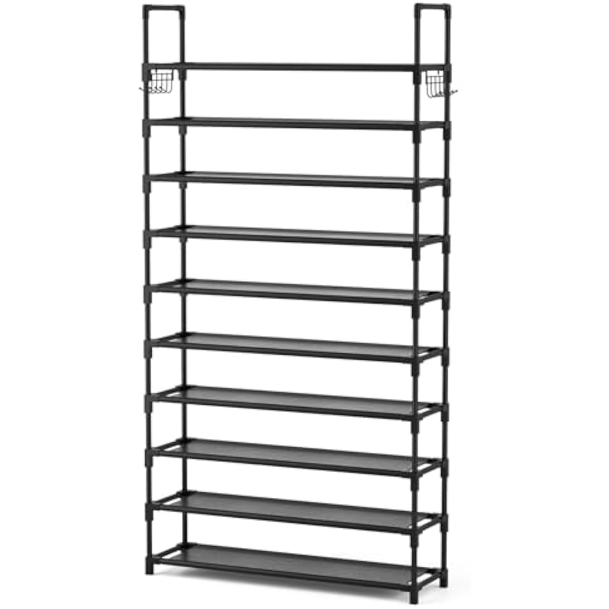 VTRIN 10 Tier Shoe Rack Tall Large Capacity Wide Shoe Organizer with Two Hooks Sturdy Metal Shoe Shelf for Entryway, Closet, Bedroom