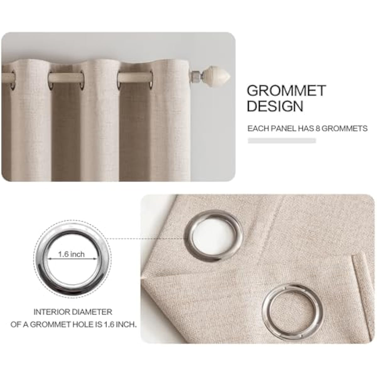 MIULEE 100% Blackout Linen Textured Curtains for Bedroom Solid Thermal Insulated Natural Beige Grommet Room Darkening Curtains & Drapes Luxury Decor for Living Room Nursery 52 x 84 Inch (2 Panels)