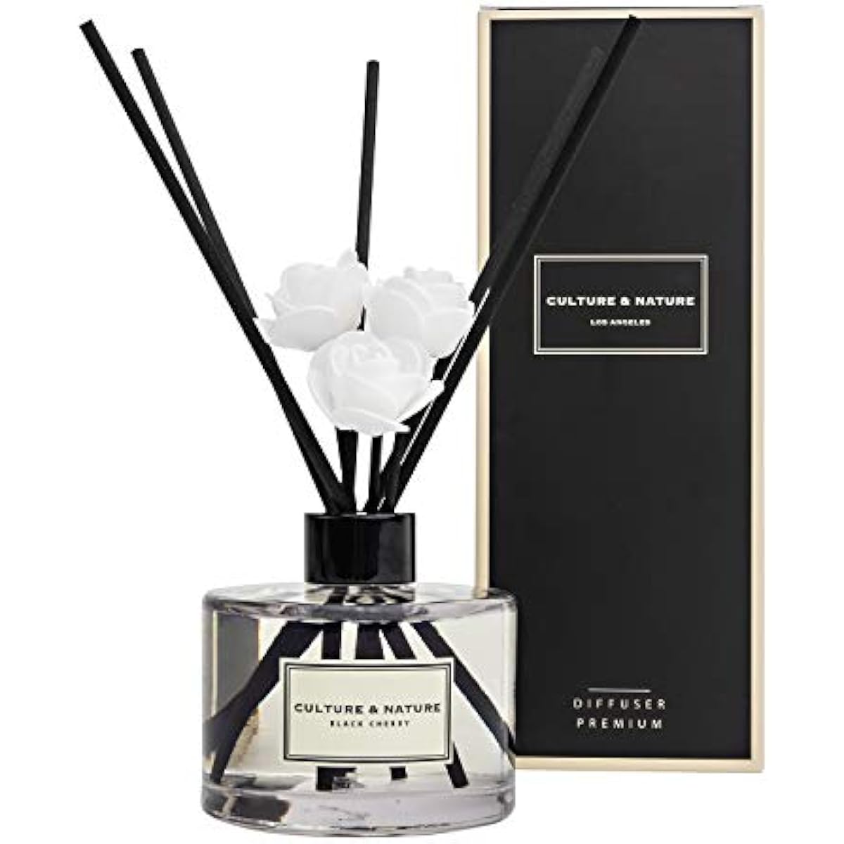 CULTURE & NATURE Reed Diffuser Set 6.7oz (200ml) Black Cherry Scented Diffuser with Sticks Home Fragrance Reed Diffuser for Bathroom Shelf Decor