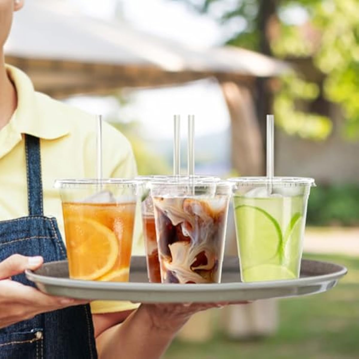 100 Pack 16 oz Clear Plastic Cups with Lids & Straws – Sturdy, Food-Safe Disposable Cups for Iced Coffee, Smoothies & Cold Drinks