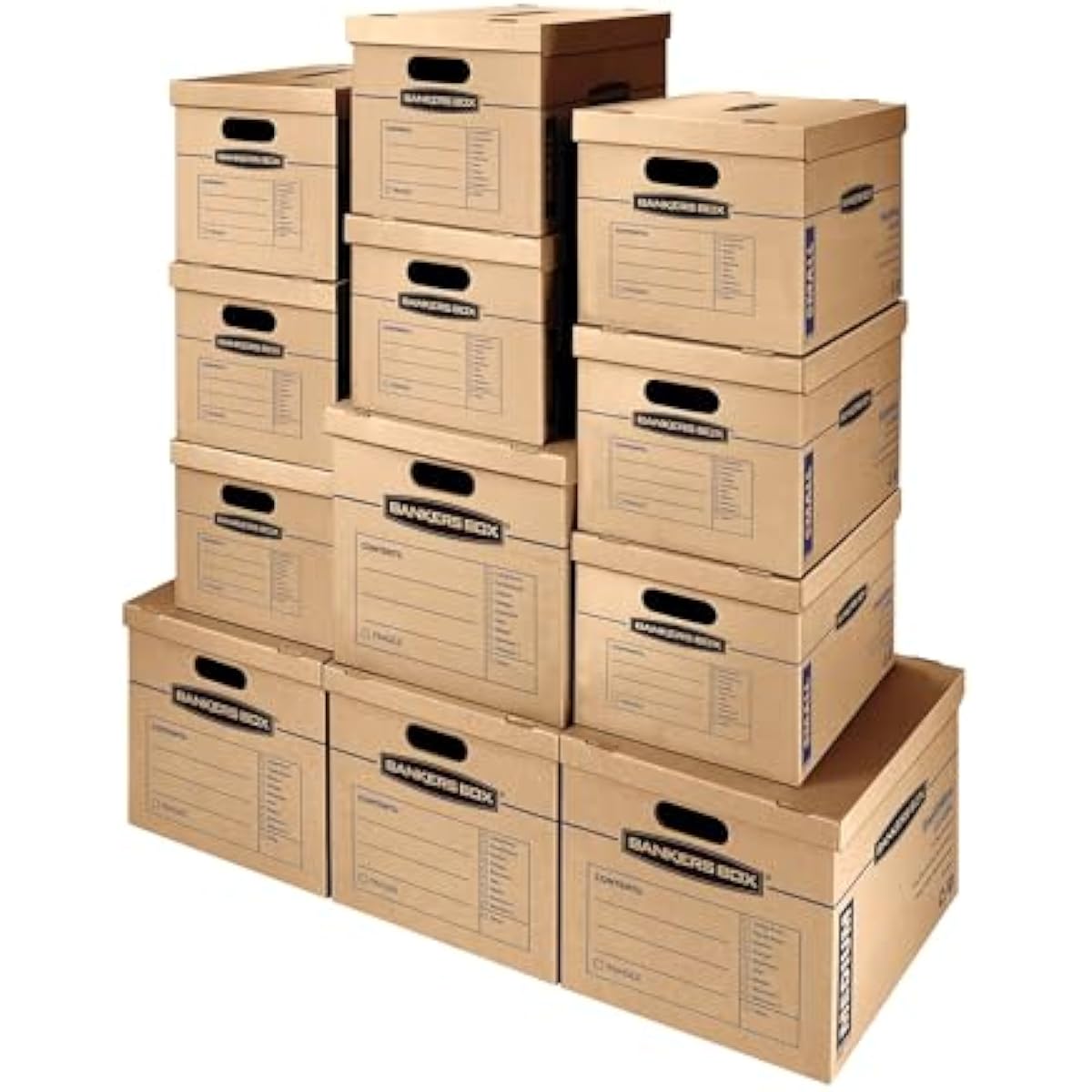 Bankers Box Classic Moving Box 12 Pack Kit, Reinforced Handles, Tape-Free Assembly, Box with Lid, 8 Small and 4 Medium Boxes (7716401)