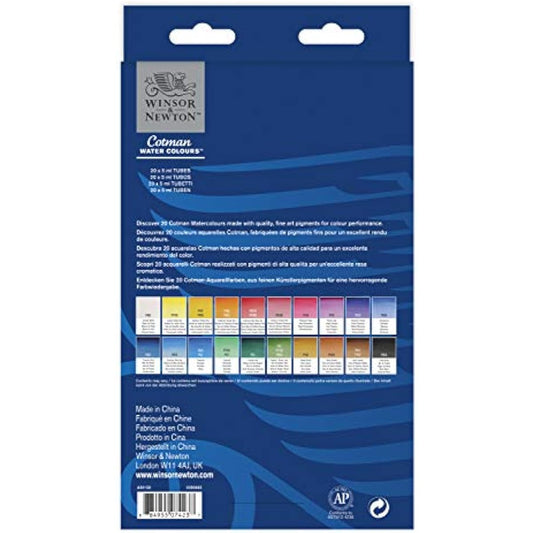 Winsor & Newton Cotman Watercolor Paint Set, 20 Colors, 5ml (0.17-oz) Tubes