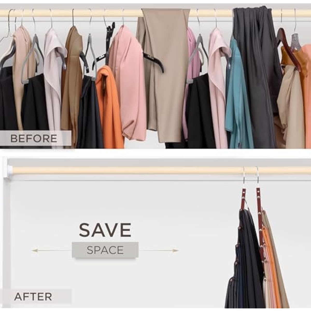 MORALVE Pants Hangers Space Saving - 2 Pack European Beechwood Scarf and Jean Hangers - Closet Organizer and Space Saver Pant Rack, Leggings Hanger, and Scarf Holder with 360° Swivel Hook
