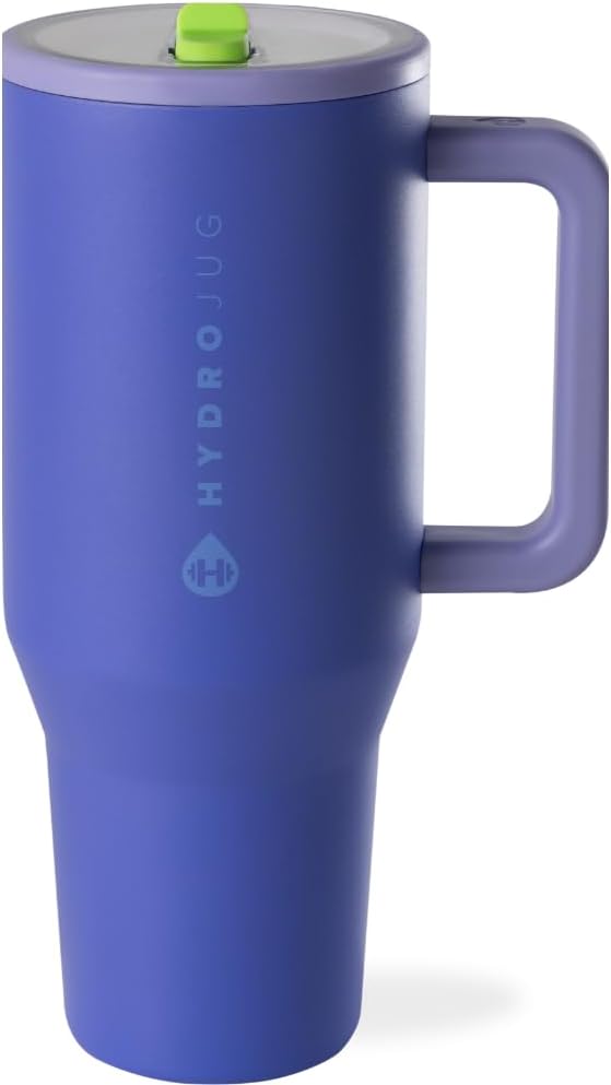 HydroJug Traveler - 32 oz Water Bottle with Handle & Flip Straw - Fits in Cup Holder, Leak Resistant Tumbler-Reusable Insulated Stainless Steel & Rubber Base - Gifts for Women & Men, Pink Sand
