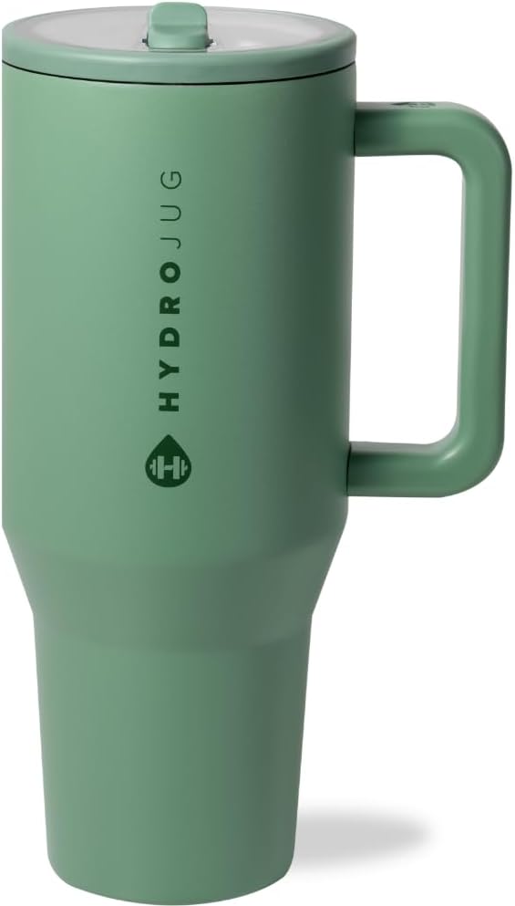 HydroJug Traveler - 32 oz Water Bottle with Handle & Flip Straw - Fits in Cup Holder, Leak Resistant Tumbler-Reusable Insulated Stainless Steel & Rubber Base - Gifts for Women & Men, Pink Sand