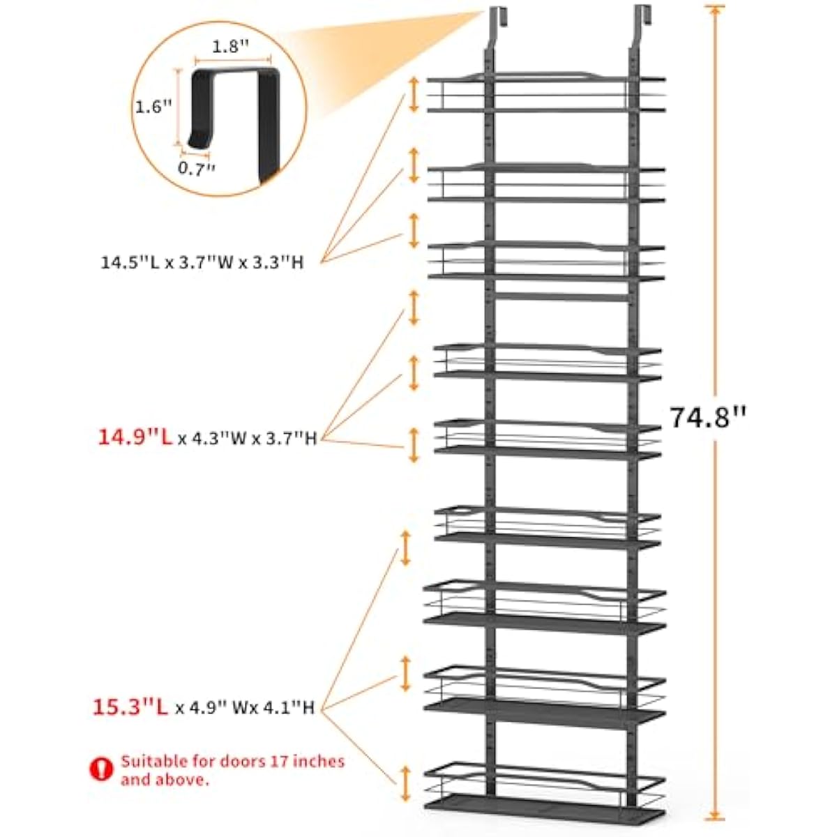 Moforoco 9-Tier Over The Door Pantry Organizer, Pantry Organization and Storage, Black Hanging Basket Wall Spice Rack Seasoning Shelves, Home & Kitchen Bedroom Bathroom House Essentials