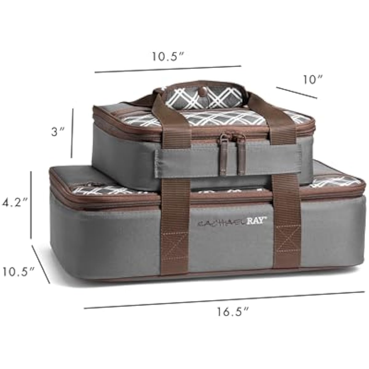 Rachael Ray Lugger Duo, Insulated Casserole Carrier for Hot or Cold Food, Thermal Lasanga Lugger Tote for Pockluck, Parties, Picnic, and Cookouts, Fits 9" x 13" Baking Dish, Sea Salt Grey