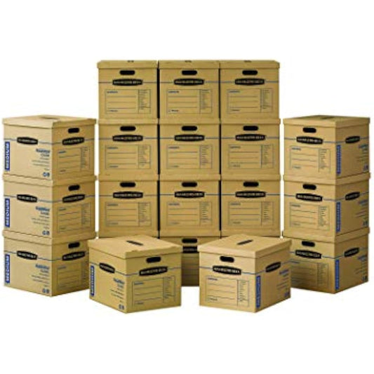 Bankers Box Medium Classic Moving Box 20 Pack, Reinforced Handles, Tape-Free Assembly, Box with Lid, 19-In x 14.5-In x 15.5-In (8817202)