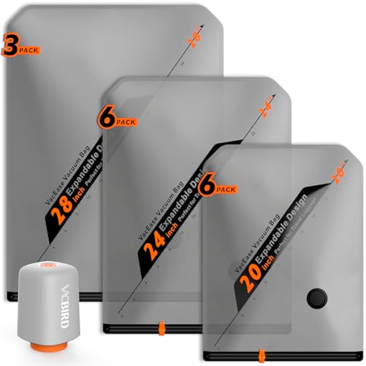 Rechargeable Wireless Pump Travel Storage Bags Set - Portable Space Saver Bags for Travel & Home - Vacuum Compression Packing Seal for Clothes, Blankets, Seasonal Storage 15 Combo Set