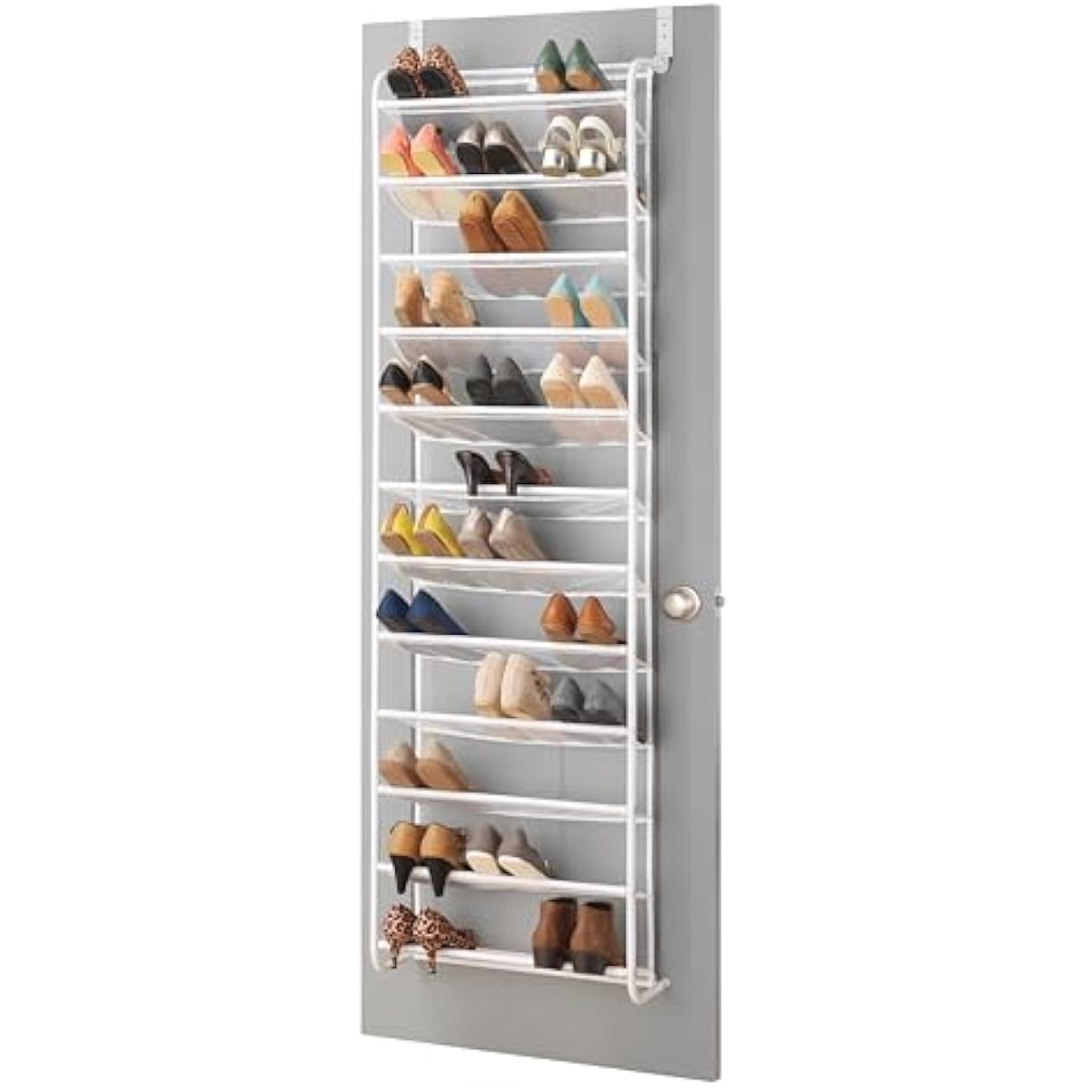 Whitmor 36 Pair Over The Door Shoe Organizer, 12 Tier Hanging Shoe Organizer, Heavy Duty Metal & Mesh Shoe Holder, Hanging Shoe Rack for Closet Organizer & Storage, 69"L x 21.7"W x 7.5"H, White