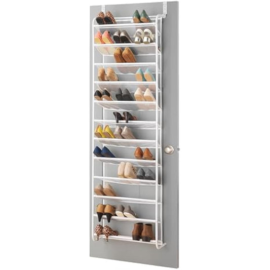 Whitmor 36 Pair Over The Door Shoe Organizer, 12 Tier Hanging Shoe Organizer, Heavy Duty Metal & Mesh Shoe Holder, Hanging Shoe Rack for Closet Organizer & Storage, 69"L x 21.7"W x 7.5"H, White