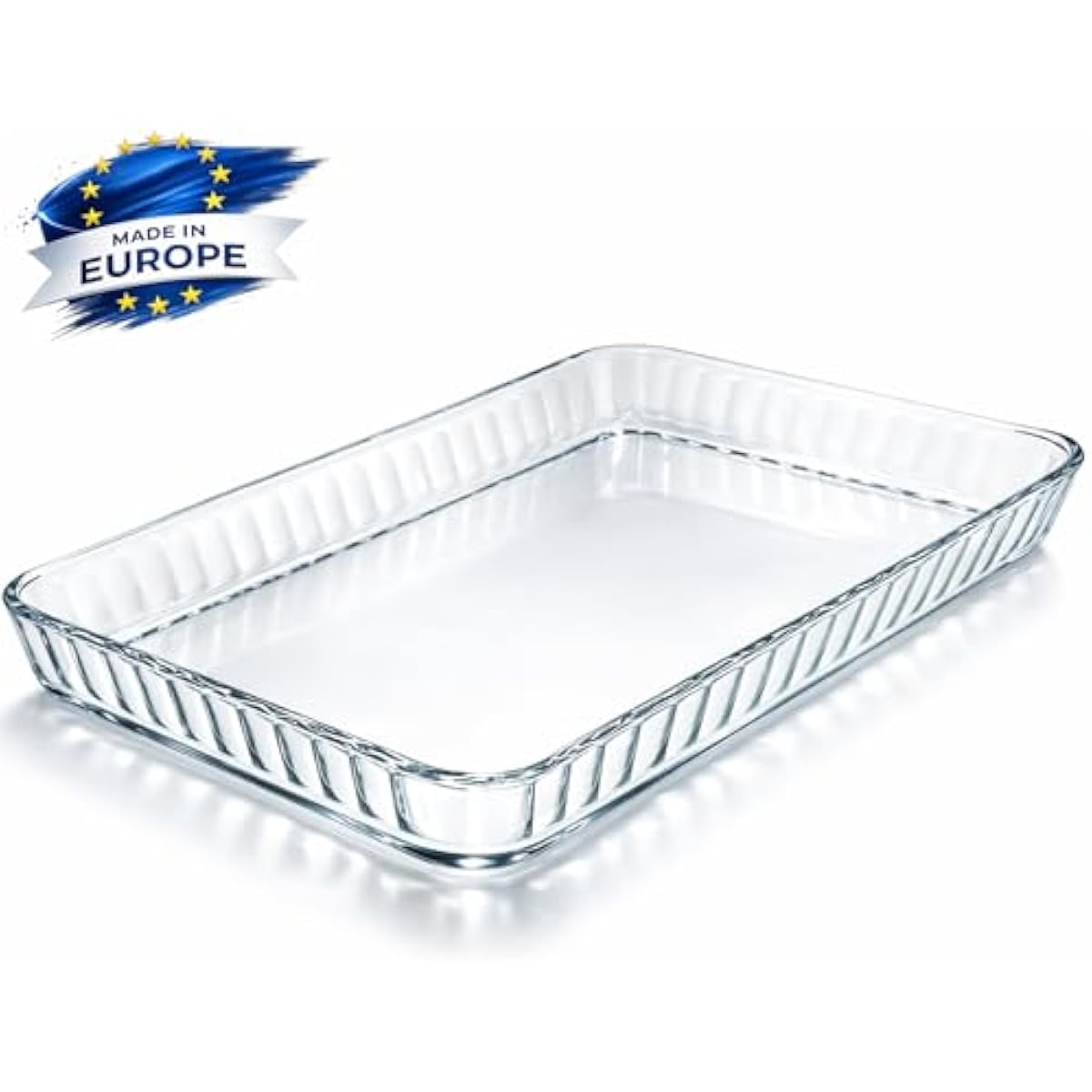 Ums 4-Qt (16" x 11" x 2") Glass Baking Dishes for Oven, Glass Oven Pan & Tray Bakeware, Borosilicate Glass Casserole Dish Cookware, Microwave & Oven-Safe Clear Bakeware