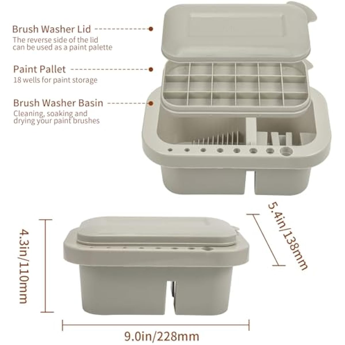 MyLifeUNIT Paint Brush Cleaner, Paint Brush Holder and Organizers with Palette for Acrylic, Watercolor, and Water-Based Paints (Grey)