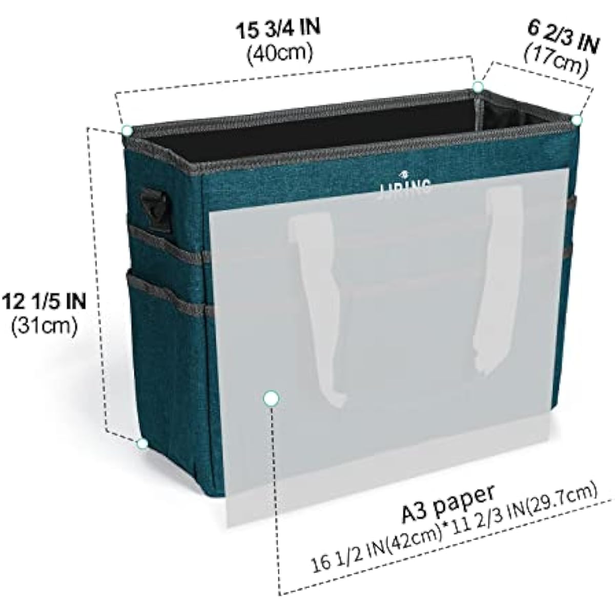 JJRING Craft Organizer Tote Bag, Large Art Storage Caddy with Multiple Pockets, Bluish Green Sewing Bag for Art, Craft, Scrapbooking, School, Medical, and Office Supplies Storage