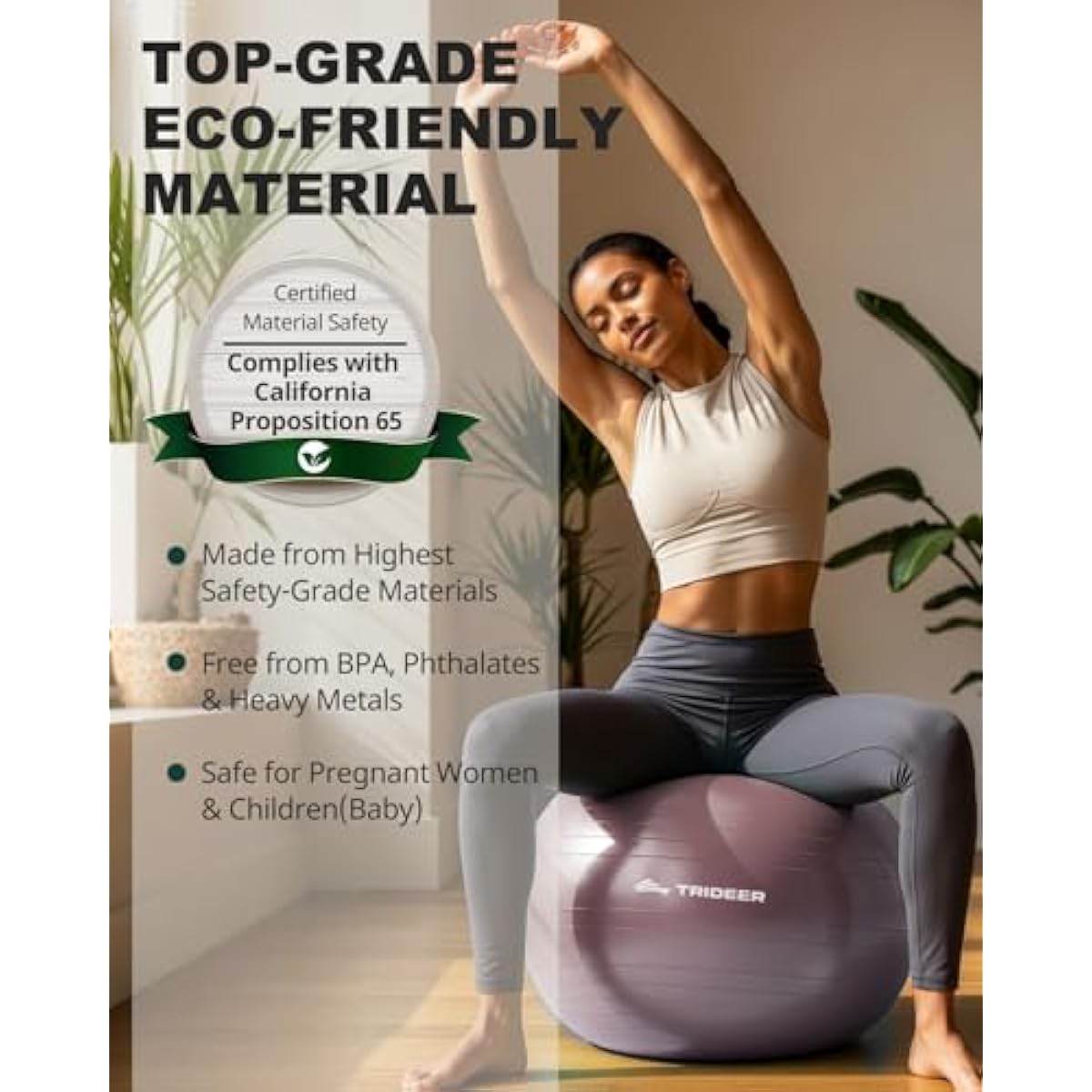 Trideer Exercise Ball Yoga Ball,Office Seating & Balance Ball Chair, Stability Ball for Pilates, Physical Therapy,Core Training & Balance Improvement & Stretching
