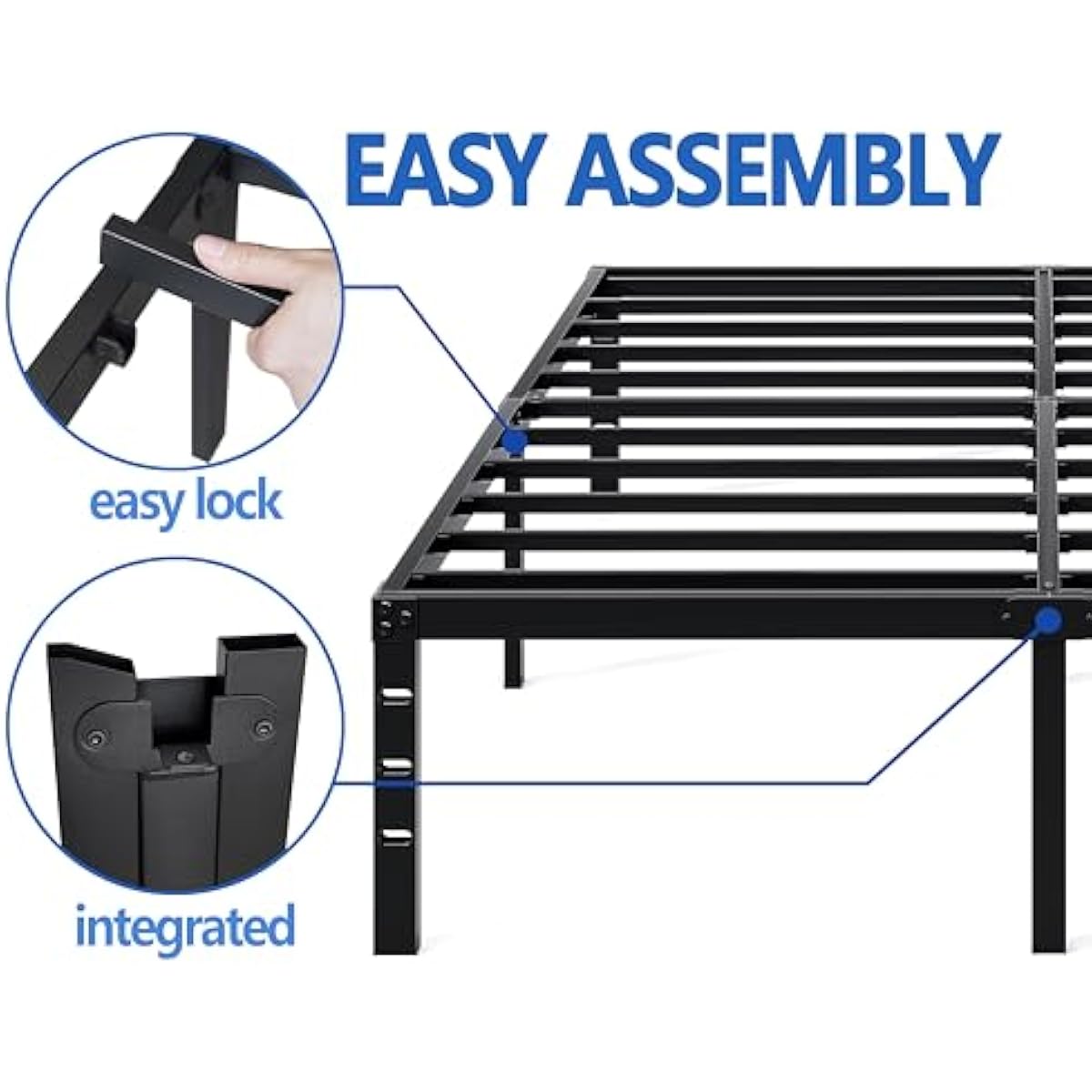 Metal Bed Frame,Queen Size Bed Frame with Storage Space,Heavy Duty Sturdy Mattress Foundation,Easy Assembly,No Box Spring Needed, Black,14 Inch,Queen