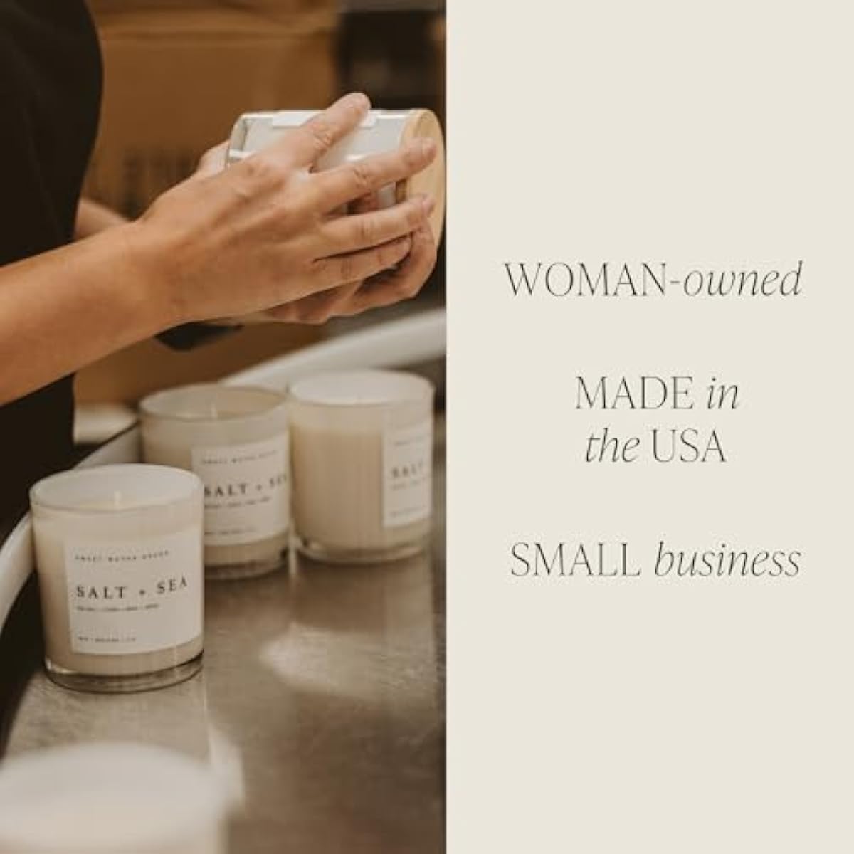 Sweet Water Decor Salt and Sea Candle - Sea Salt, Citrus, Amber, Musk, Beach Scented Soy Candles for Home - 11oz White Glass Jar + Wood Lid, 50+ Hour Burn Time, Made in the USA
