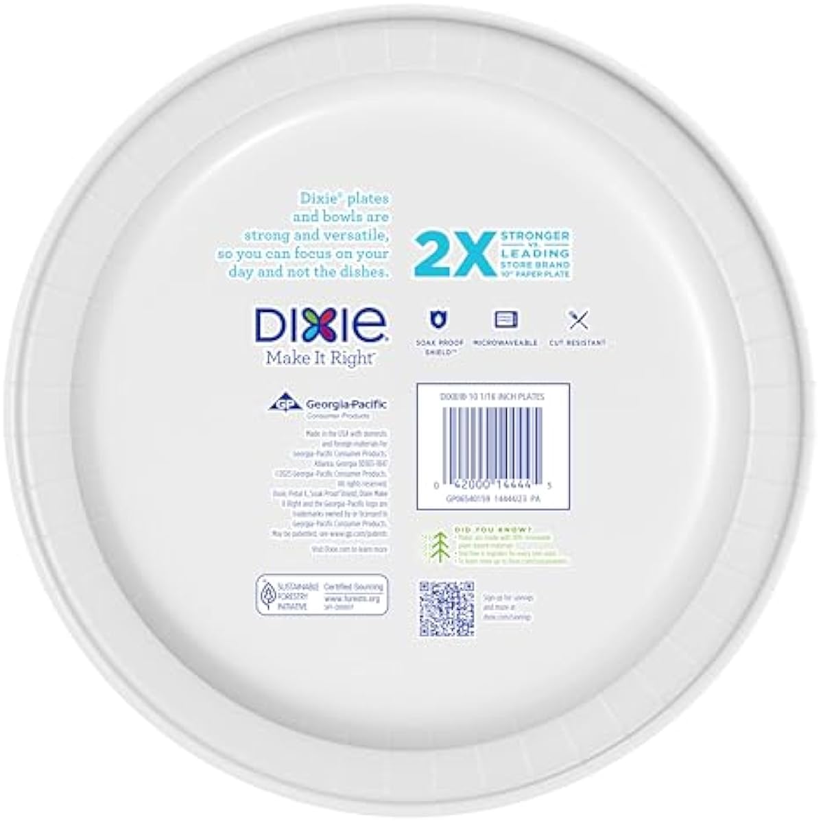 Dixie Large Paper Plates, 10 Inch, 150 Count, 2X Stronger*, Microwave-Safe, Soak-Proof, Cut Resistant, Disposable Plates For Everyday Breakfast, Lunch, & Dinner Meals