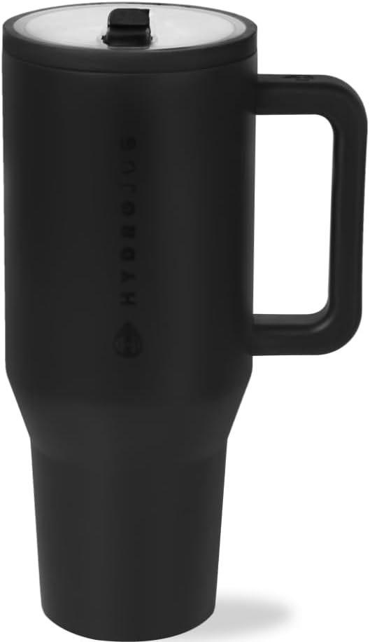 HydroJug Traveler - 32 oz Water Bottle with Handle & Flip Straw - Fits in Cup Holder, Leak Resistant Tumbler-Reusable Insulated Stainless Steel & Rubber Base - Gifts for Women & Men, Pink Sand