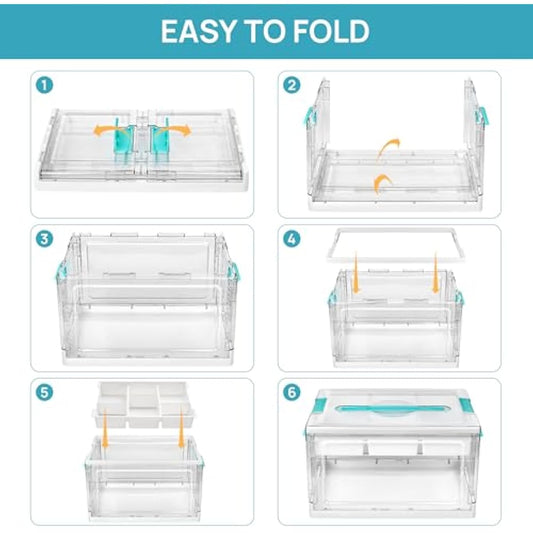 Vtopmart 24 QT Clear Plastic Craft Organizer with Removable Trays and Dividers, Storage Box for Coloring Books, Modeling Clay, Molds and Art Supplies, 1 Pack