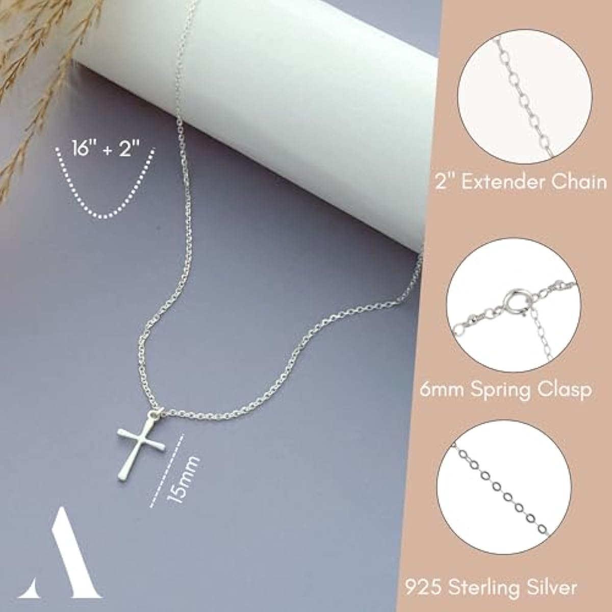 Annika Bella Cross Necklace for Women, 16-18 Inches Silver/Gold Chain, Women's Small Simple Cross Necklaces Religious Charm Jewelry, Faith Gift for Her