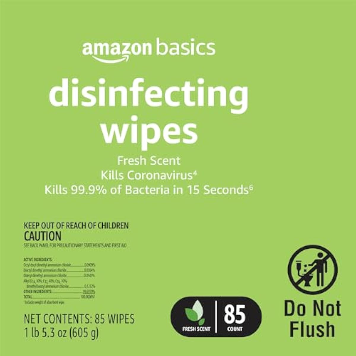 Amazon Basics Disinfecting Wipes, Lemon & Fresh Scent, Sanitizes/Cleans/Disinfects/Deodorizes, 255 Count (2 Packs Lemon, 1 Pack Fresh Scent)