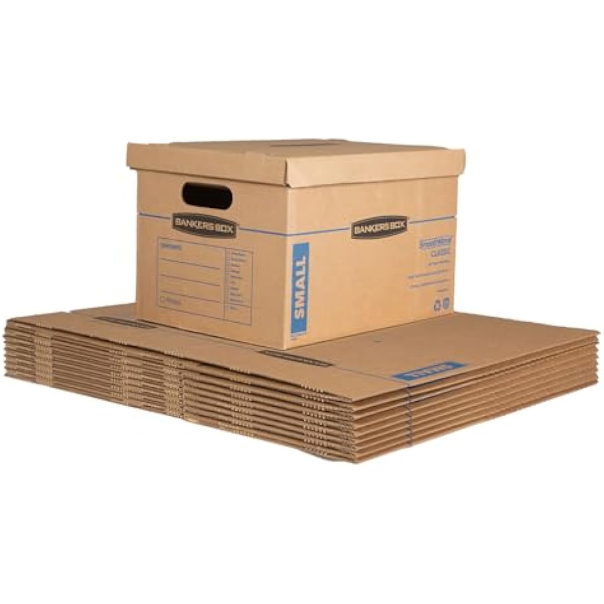 Bankers Box Small Classic Moving Box 10 Pack, Reinforced Handles, Tape-Free Assembly, Box with Lid, 15-In x 12-In x 10-In (7714901)