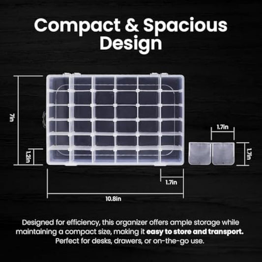 4pack 36 Grids Plastic Clear Organizer Box Bead Storage Containers with Adjustable Dividers for Craft Jewelry Fishing Tackles Parts Storage with 4 Sheets Label Stickers