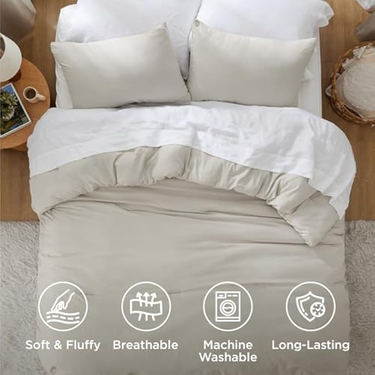 Bedsure King Comforter Set, Beige Soft Prewashed Bedding for All Seasons, 3 Pieces GentleSoft™ Bed Set, 1 Lightweight Comforter (104"x90") and 2 Pillowcases (20"x36")