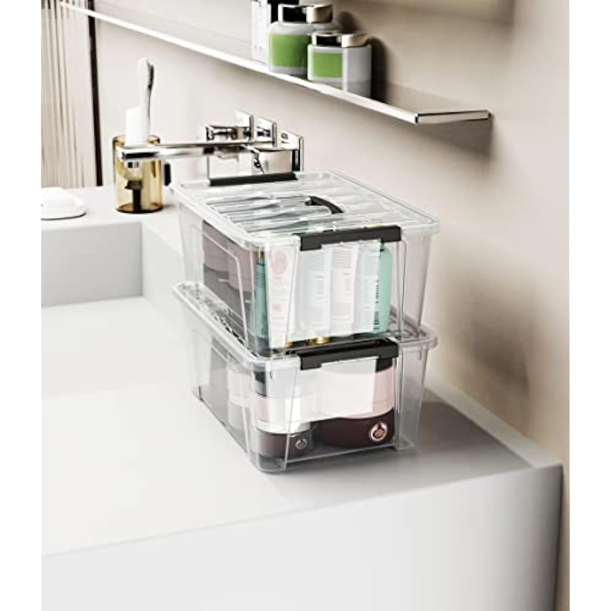 WYT Clear Storage Latch Bins, 6-Pack Storage Organizer Box with Handle and Lids, 5-Litre