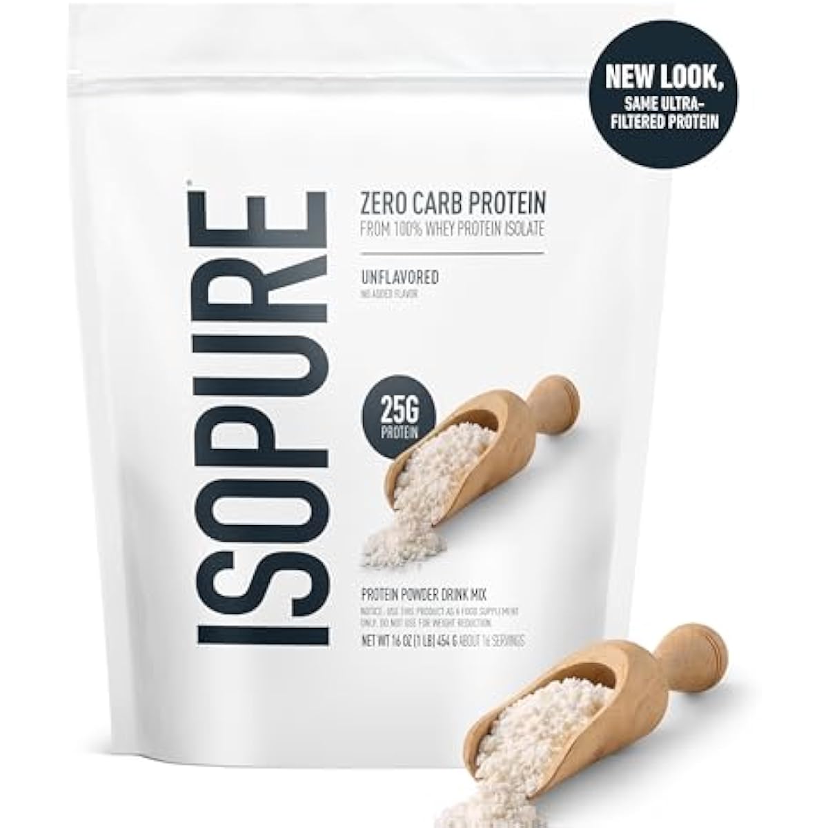 Isopure Zero Carb 100% Pure Whey Isolate Protein Powder, Gluten Free, with Vitamins, Unflavored, 25g Protein Per Serving, 1 Lb, 16 Servings (Packaging May Vary)