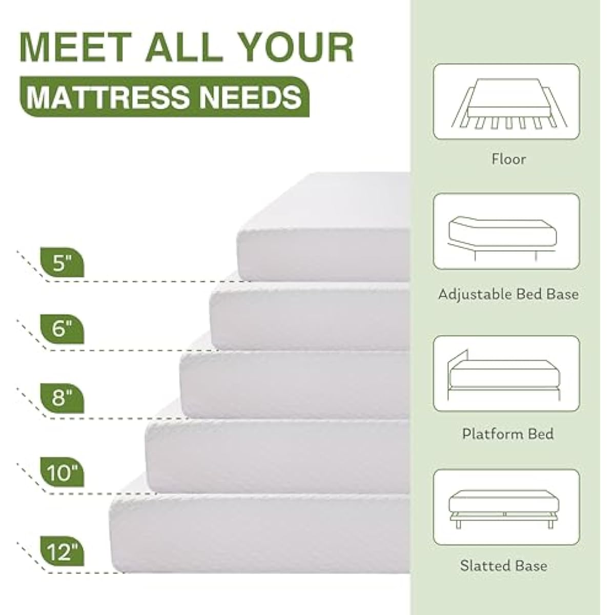 EGOHOME 8 Inch Twin Mattress, Memory Foam Mattress with Cooling Green Tea Gel, Relieve Pressure with Medium Firm Support, CertiPUR-US Certified, 75''L x 38''W, White