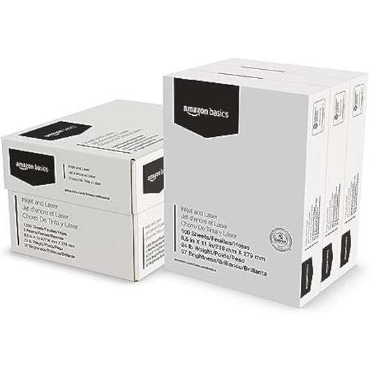 Amazon Basics Multipurpose Copy Printer Paper, 8.5 x 11 Inches, 24 lb Weight, 97 Bright White, 1500 Sheets (3 Packs of 500), for Inkjet and Laser