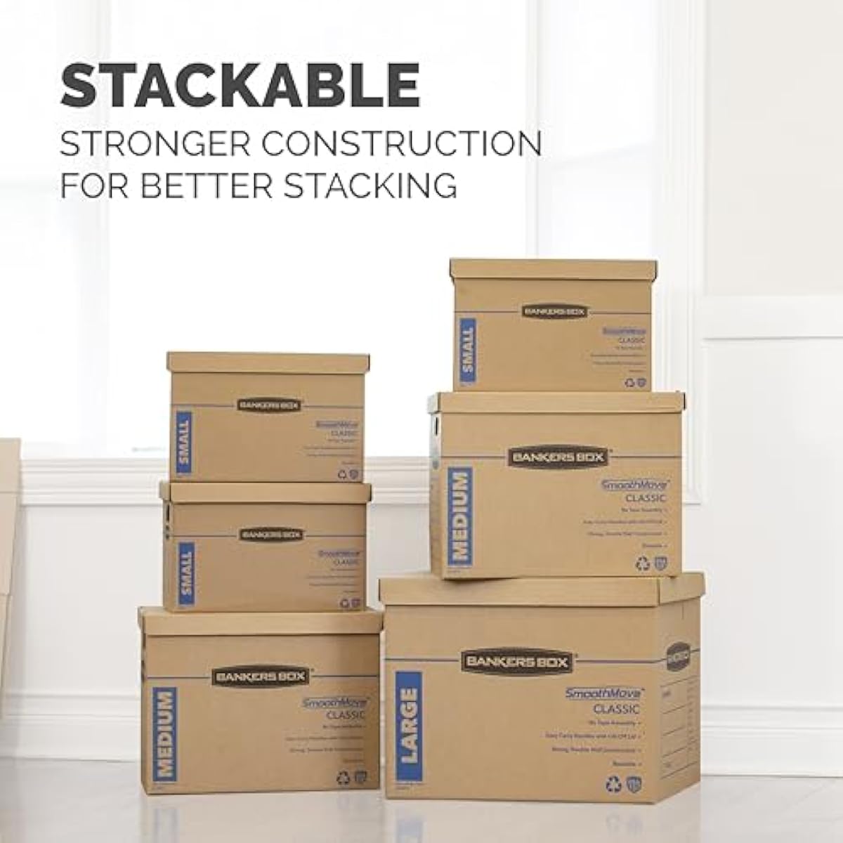 Bankers Box Classic Moving Box 12 Pack Kit, Reinforced Handles, Tape-Free Assembly, Box with Lid, 8 Small and 4 Medium Boxes (7716401)
