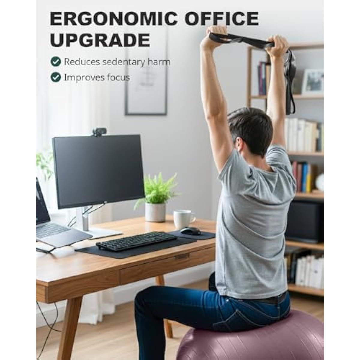 Trideer Exercise Ball Yoga Ball,Office Seating & Balance Ball Chair, Stability Ball for Pilates, Physical Therapy,Core Training & Balance Improvement & Stretching