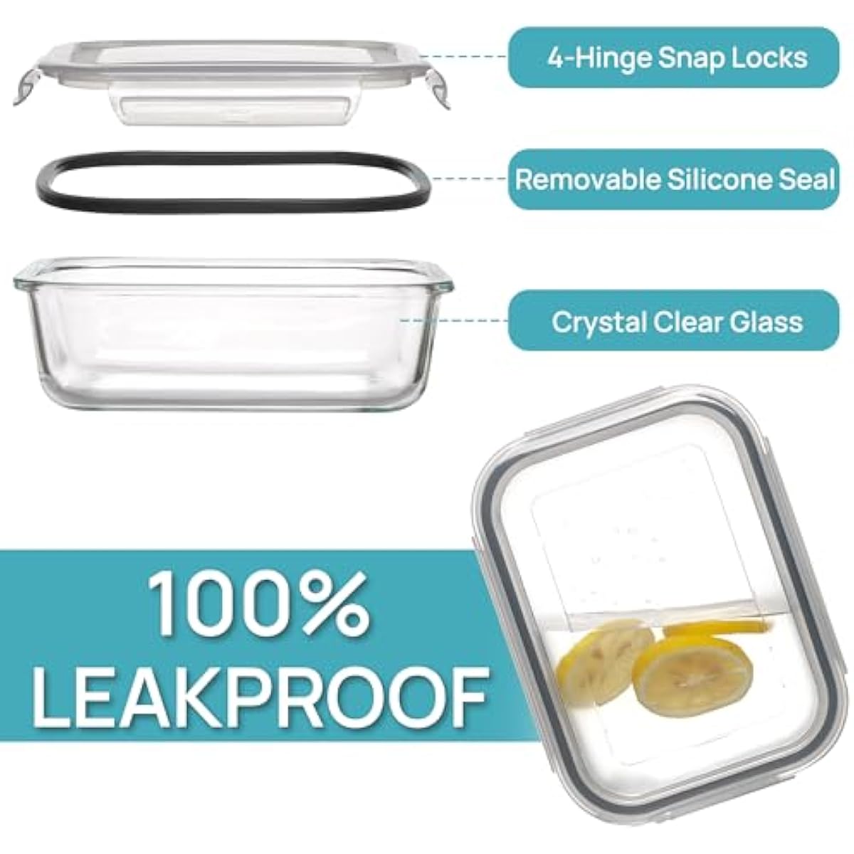 Vtopmart 5Pack 22oz Glass Storage Containers with Lids, Glass Meal Prep Food Container Sets with Snap Airtight Lids for Microwave, Oven, Freezer and Dishwasher, Grey