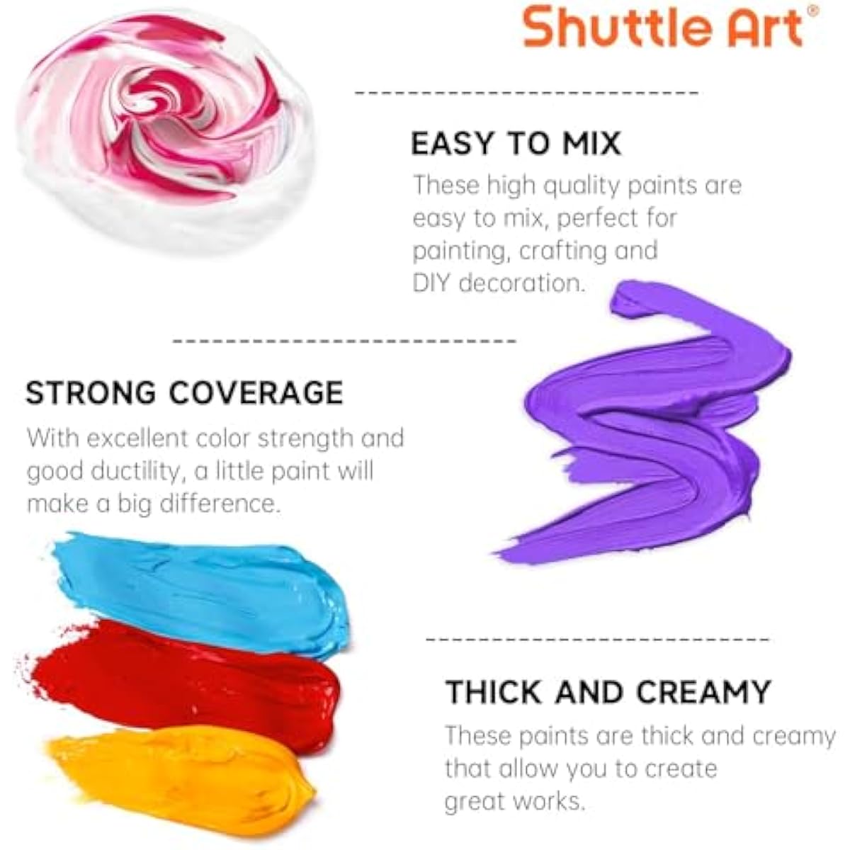 Shuttle Art 18 Colors Acrylic Paint Bottle Set (250ml/8.45oz), Rich Pigmented Bulk Painting Supplies for Artists, Beginners and Kids on Rocks Crafts Canvas Wood Ceramic