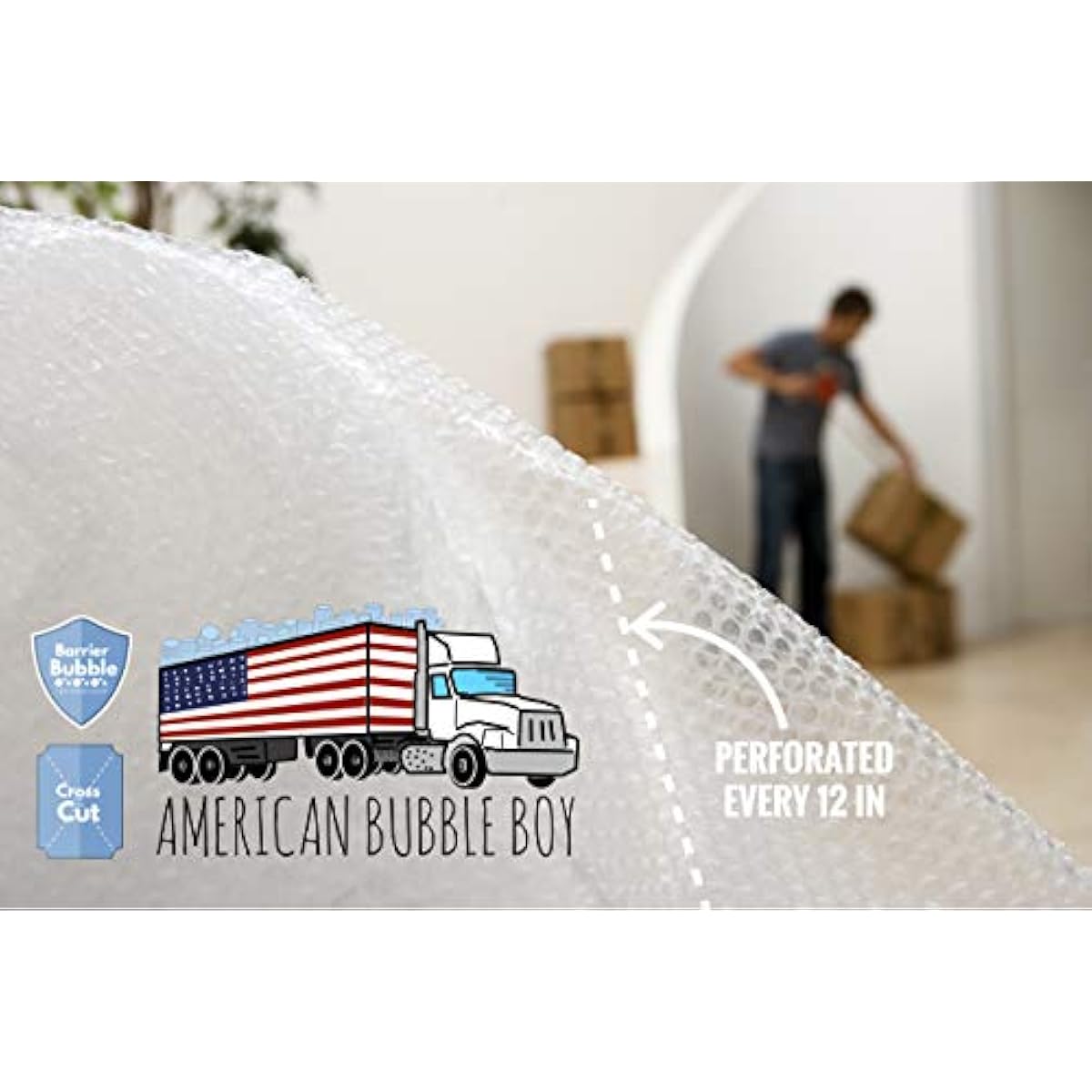 4 large rolls of Bubble Wrap total 700 feet, small bubbles 3/16 cushioning, 700 ft, heavy duty, perforated Every 12" Made in the USA by American Bubble Boy, bulk packaging wrap for moving and shipping