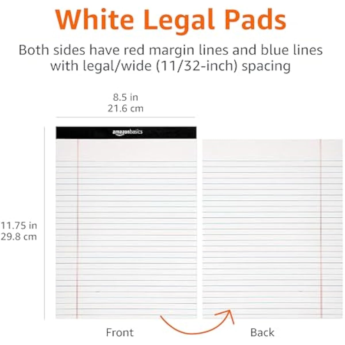 Amazon Basics Wide Ruled Lined Writing Note Pads for Office Supplies, 8.5" x 11.75", White, 12-Pack of 50 Perforated Sheets